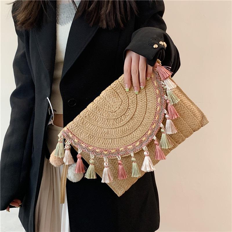 Grass Woven Bag Summer New Niche Tassel Handbag Texture Envelope Bag