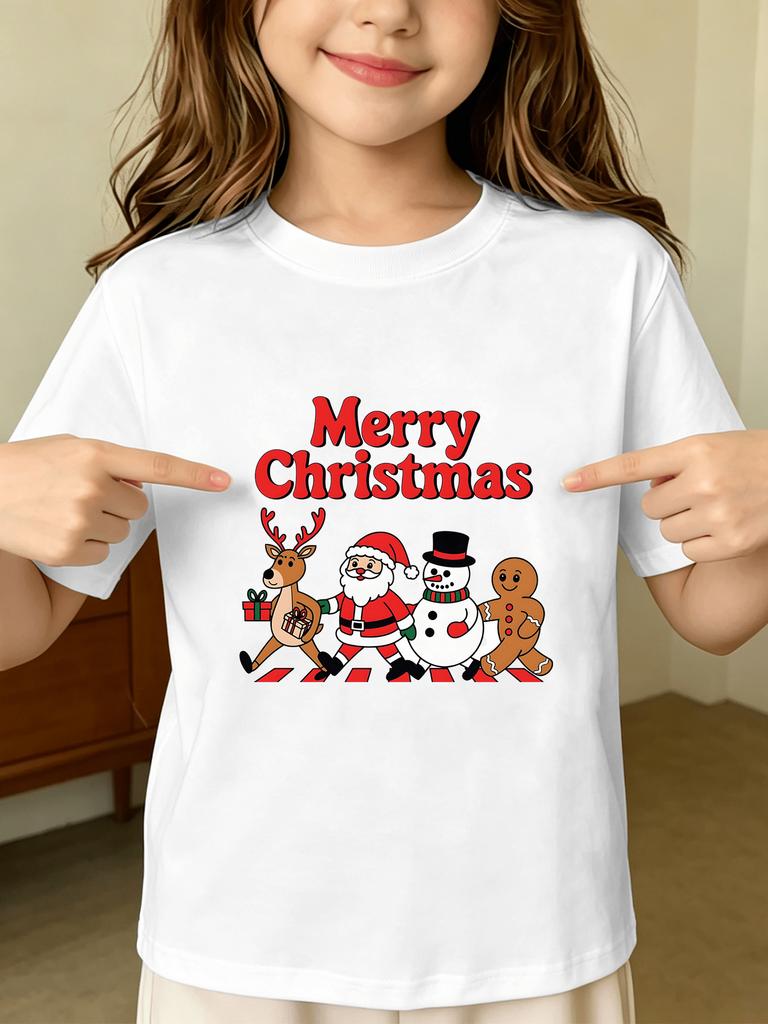 Kids Boys Girls T Shirt Merry Christmas Santa Reindeer Snowman Print Short Sleeve Tee Family Matching Holiday Parent Child Tops
