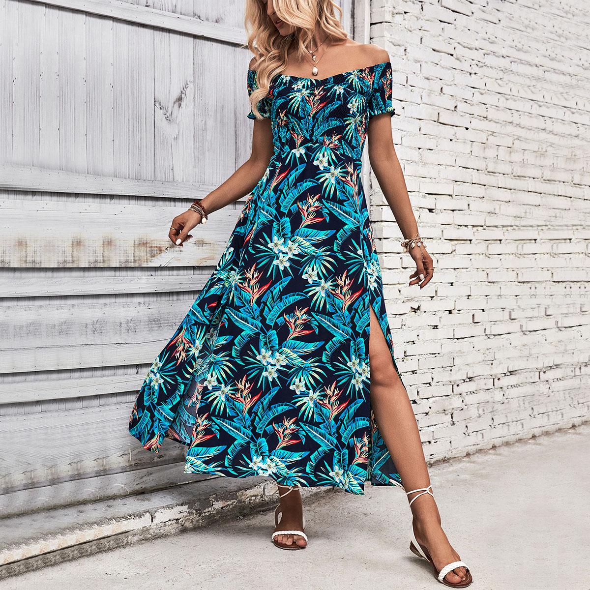 YYFS женская мода лето весна цветочный принт с коротким рукавом повседневные платья XL — фото 5