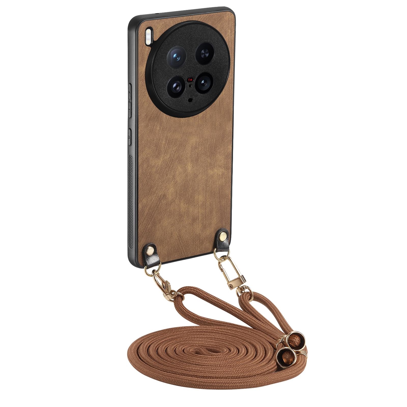 

Чехол-накладка на заднюю панель телефона из ретро-кожи для vivo X200 Ultra 5G с регулируемым ремешком Brown