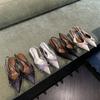 2025 new pointed middle heel shoes women's autumn pointed bow sandals low heel empty light mouth single shoes after banquet