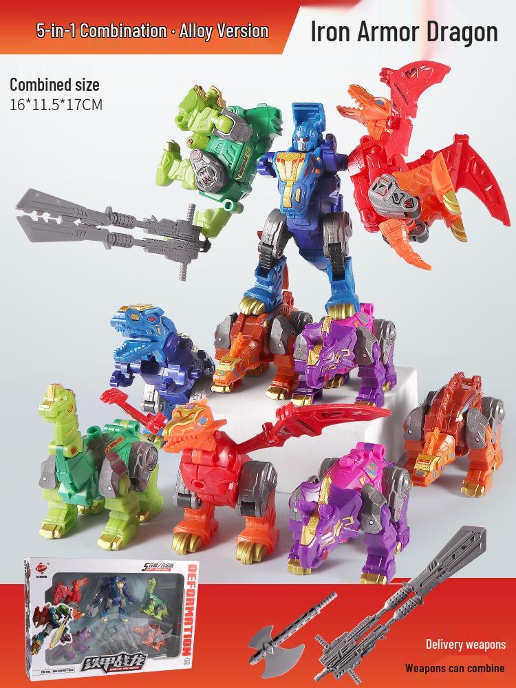 Five-in-One Mecha Alloy Dinosaur Toy: Transforming Robot Tyrannosaurus Rex Grimlock - Perfect Birthday Gift for Boys