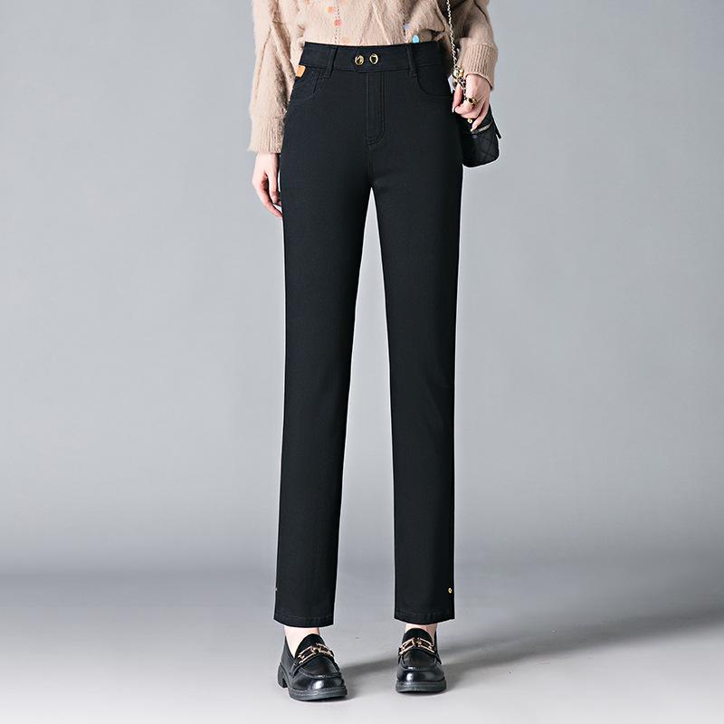 

Женские джинсы-сигареты прямого кроя слим-фит с высокой посадкой - Черные, Маленький размер, Универсальная весенняя повседневная одежда XL (116-125 cm recommended) чёрный