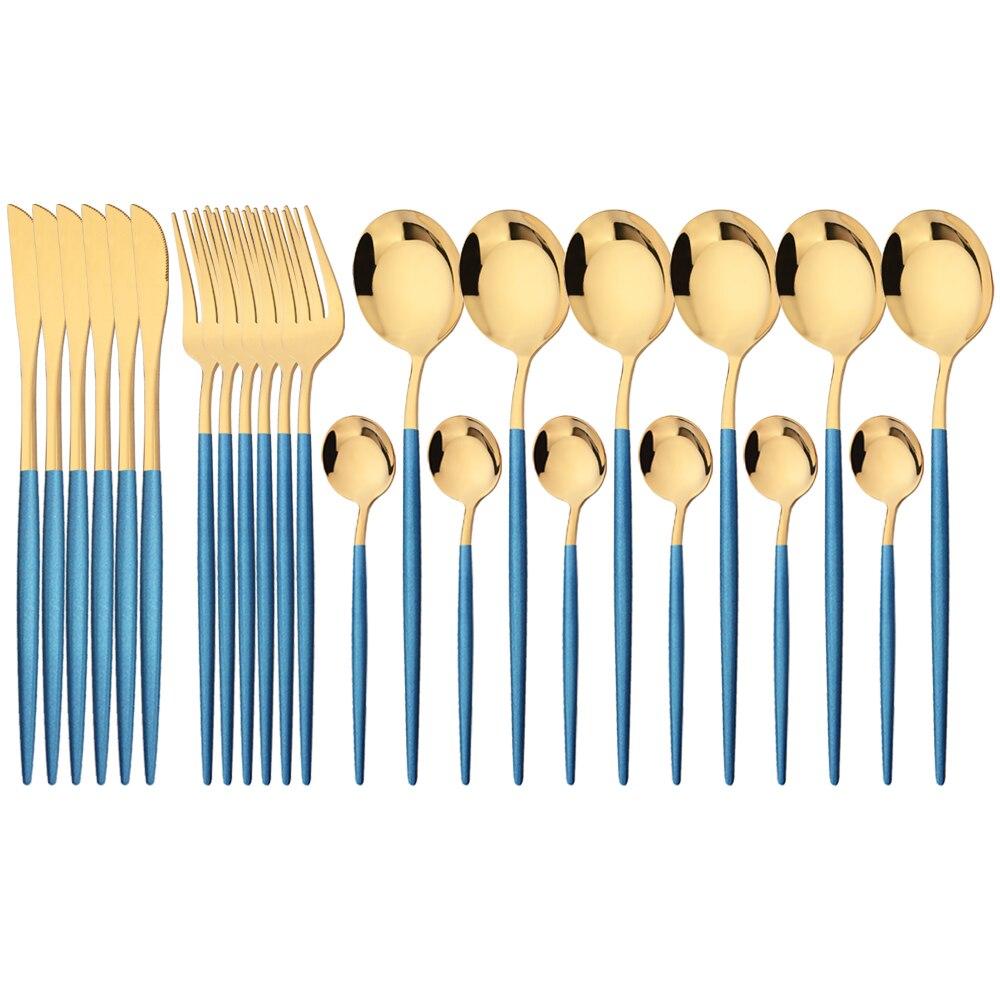 24Pcs Mint Gold Dinnerware Set Knife Fork Coffee Spoon Cutlery Western Stainless Steel Tableware Flatware Kiechen Silverware