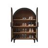 Elegant sideboard/shoe cabinet with rounded exterior, openwork rattan doors and three shelves.