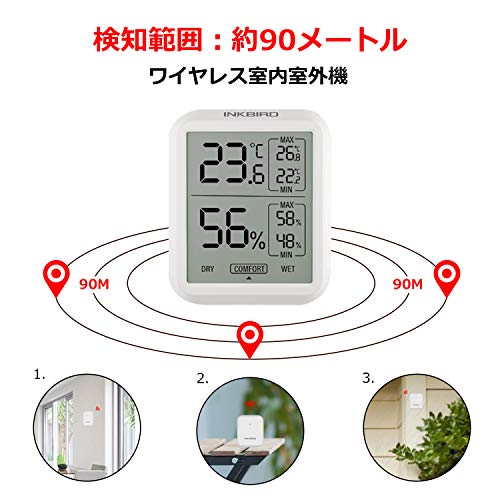 Inkbird Digital Thermometer and Hygrometer, Wireless Indoor/Outdoor Thermometer and Hygrometer, High-Precision LCD Screen, Maximum/Minimum Temperature
