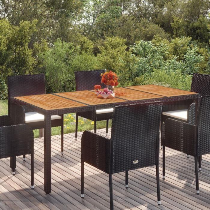 VidaXL Table de jardin dessus en bois Noir 190x90x75 cm Résine tressée 319905