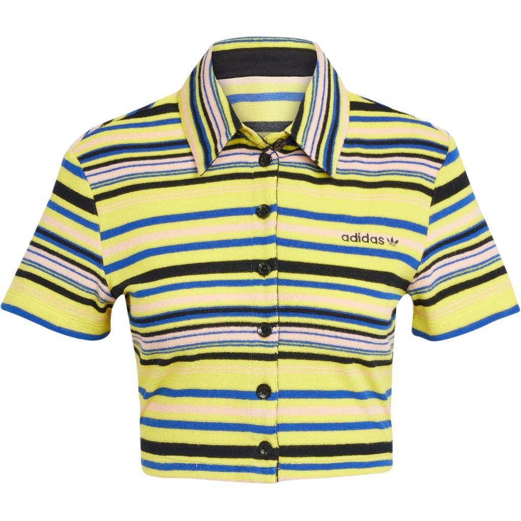 Adidas Originals Color Block Slim Fit Single Breasted Button Down Short Sleeve Shirt Women shirts Multicolor JC5333