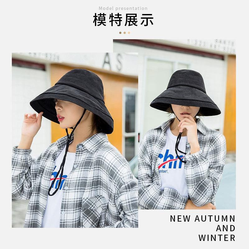 Autumn and winter casual solid color fisherman's hat shows a small face, outdoor versatile big brim hat, women's corduroy basin hat