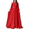 Women White Long Sleeve Pleated Waist Flowy Floor Length Maxi Dress
