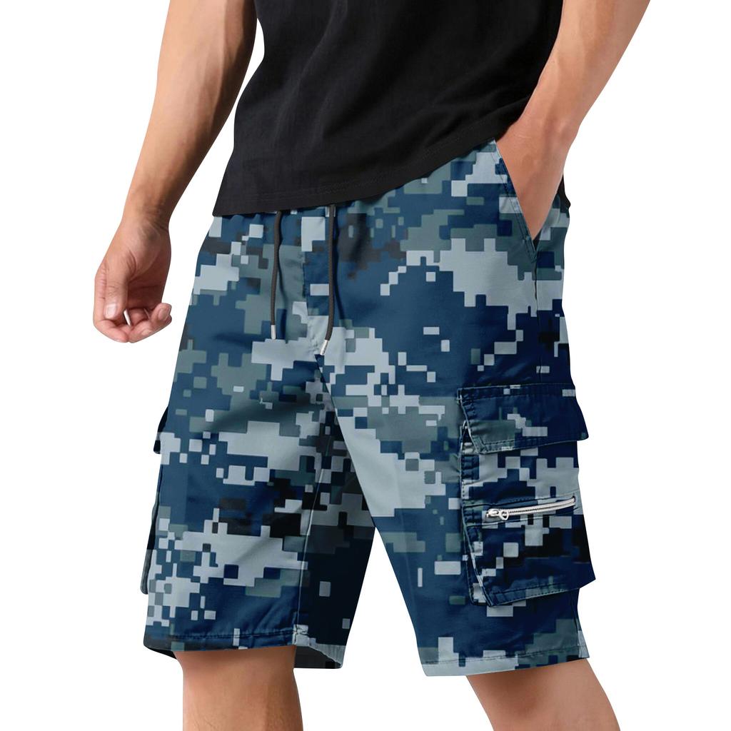 Men's Camouflage Cargo Shorts with Drawstring, Casual Workout Shorts for Summer, Multi-Pocket Elastic Waist Shorts