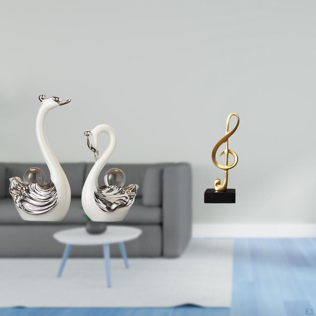 Porcelain Swan And Music Note Figurine Collection Creative Animal Musical Ornament for Living