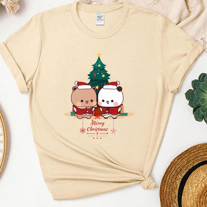 Kawaii Bubu Dudu Christmas Tree Graphics Tshirt Trendy Funny Cartoon Christmas Shirt Novelty Holiday Party Couple Cotton Tees