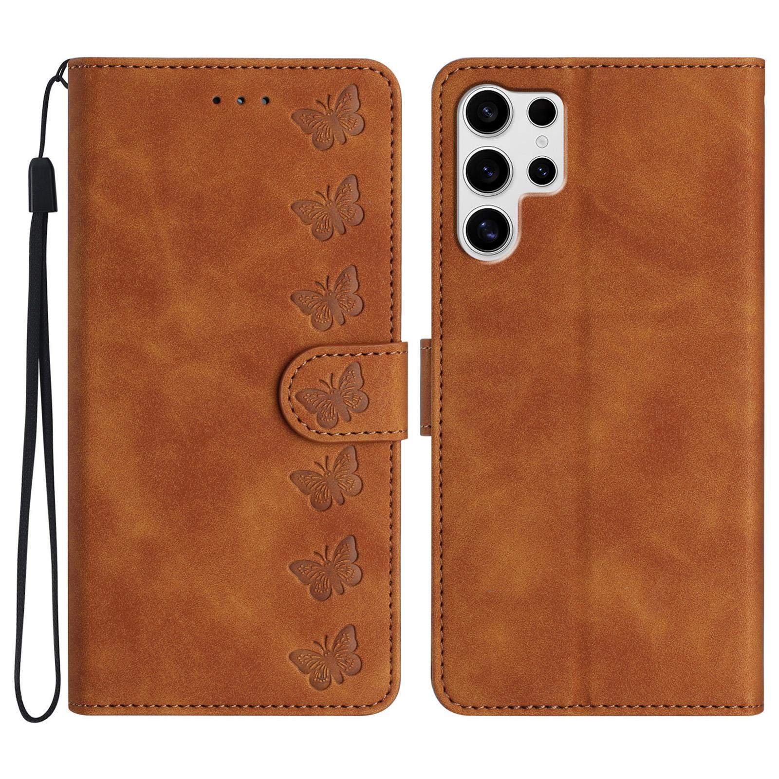 

For Samsung Galaxy S25 Ultra Case Imprinted Butterfly Leather Wallet Phone Cover A