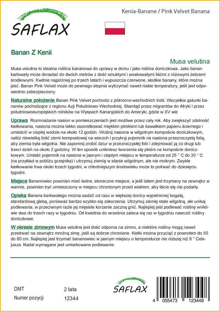 SAFLAX Gift Set - Pink Velvet Banana - 8 Seeds - With Gift Box, Card, Label and Potting Substrate - Musa Velutina