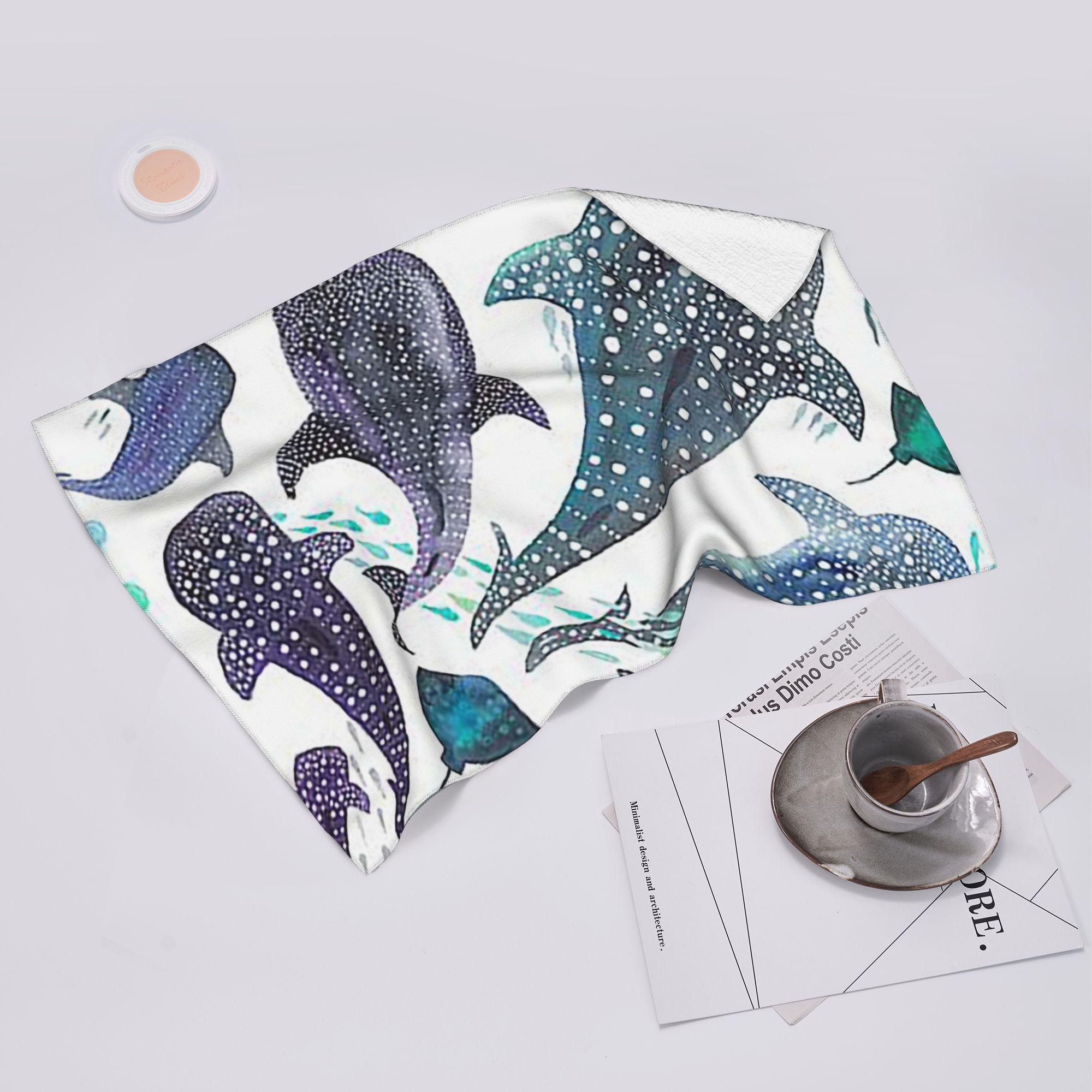 Creative Man White Whale Shark, Ray And Sea Creature Play Soft Face Towel Quick Dry Pool Bath Cotton Towels Breathable