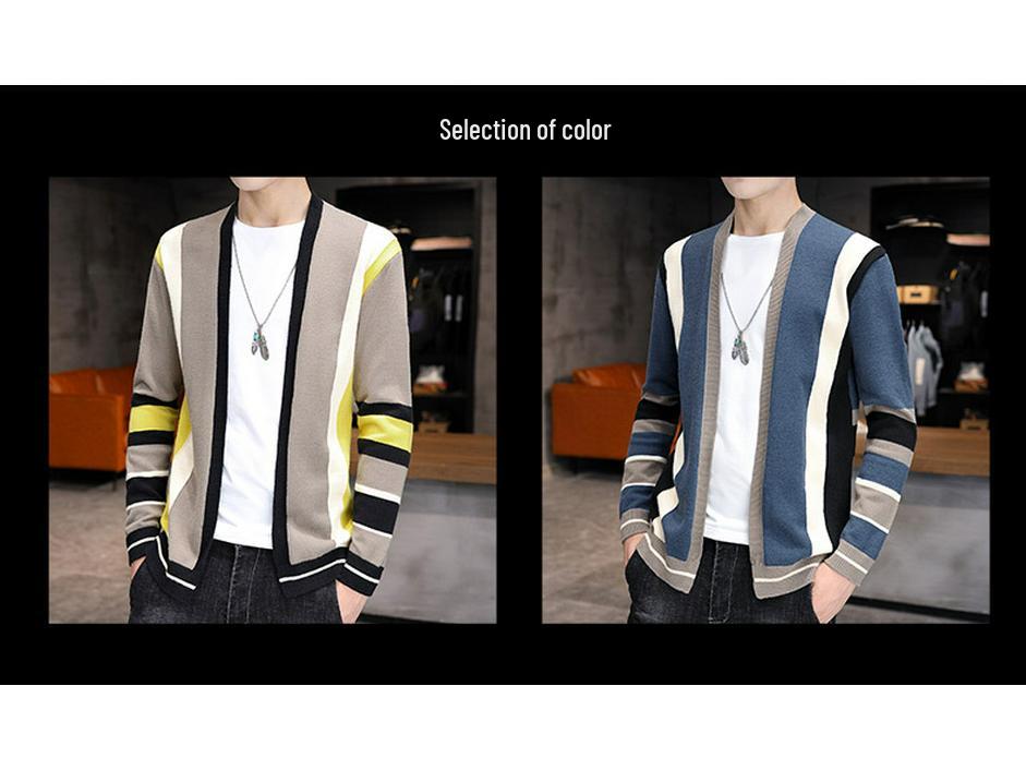 Men's Color Block Knit Cardigan Sweater - Short, Quality Jacket Top