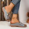 Women's Wedge Platform Slippers New Cross-Border Large Size Casual Fashion Simple Metal Buckle Fish Mouth Sandals