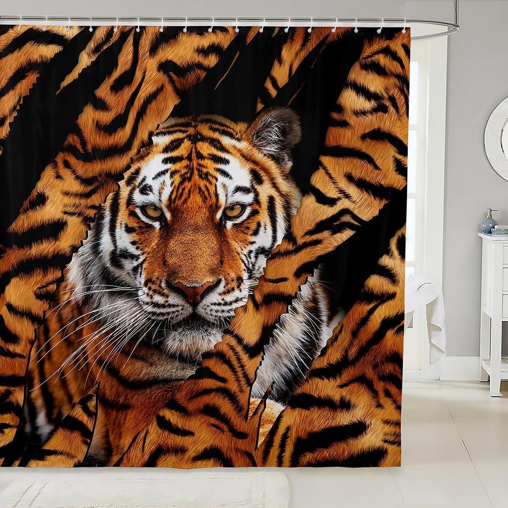 Cartoon Dinosaurs Kids Shower Curtains,Wild Animals Wildlife Coconut Tree Bathroom Curtains for Boys Girls Adults,Cute Hand