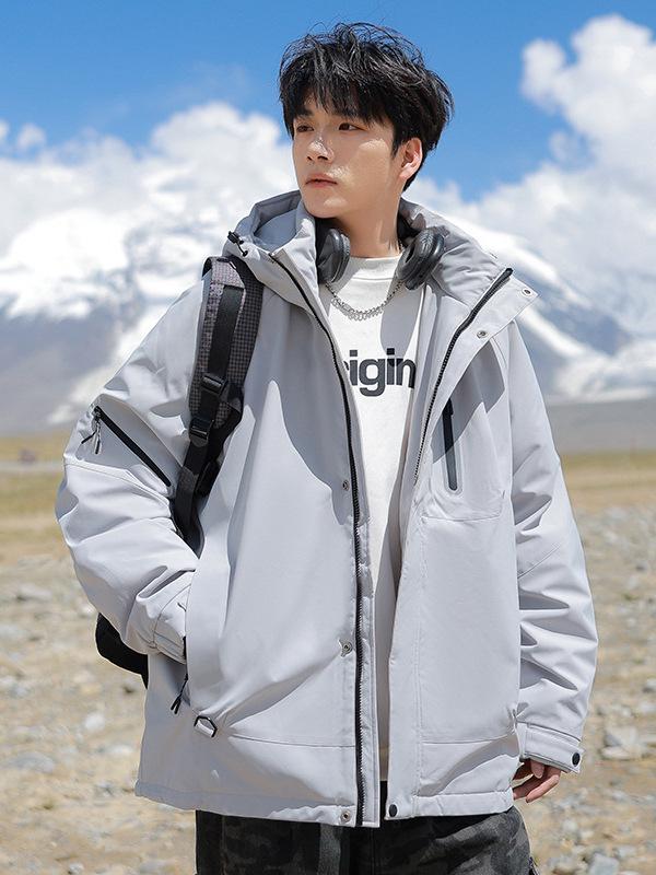 Men's Trendy Windproof Winter Hooded Down Coat - White Duck, Warm, Loose, and Outdoor-Ready