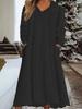 Women's Long Sleeve Round Neck Casual Loose Warm Hooded Fleece Sweater Midi Dress