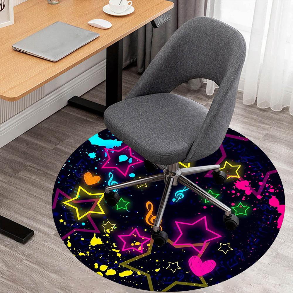 1pc Stars Music Round Chair mat Area Rug - Non-Slip, Floor Mat for Office, Bedroom, home decor Christmas Gift p0811441