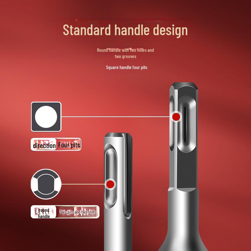 Tiangong Alloy Electric Concrete Drill Bit - Impact, Square & Round Handles, Four Pits, Two Grooves