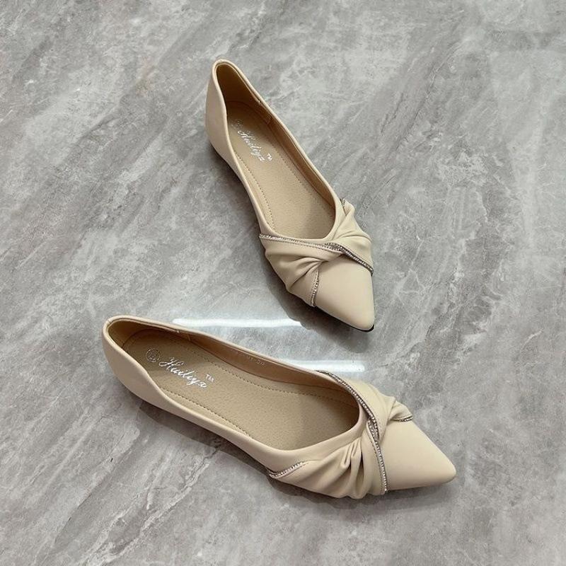 Elegant Women's Single Shoes Low Heel Pointed Head Shallow Mouth Commuting Doudou Shoes 2025 Spring and Summer New Soft Sole Comfortable Mother Shoes