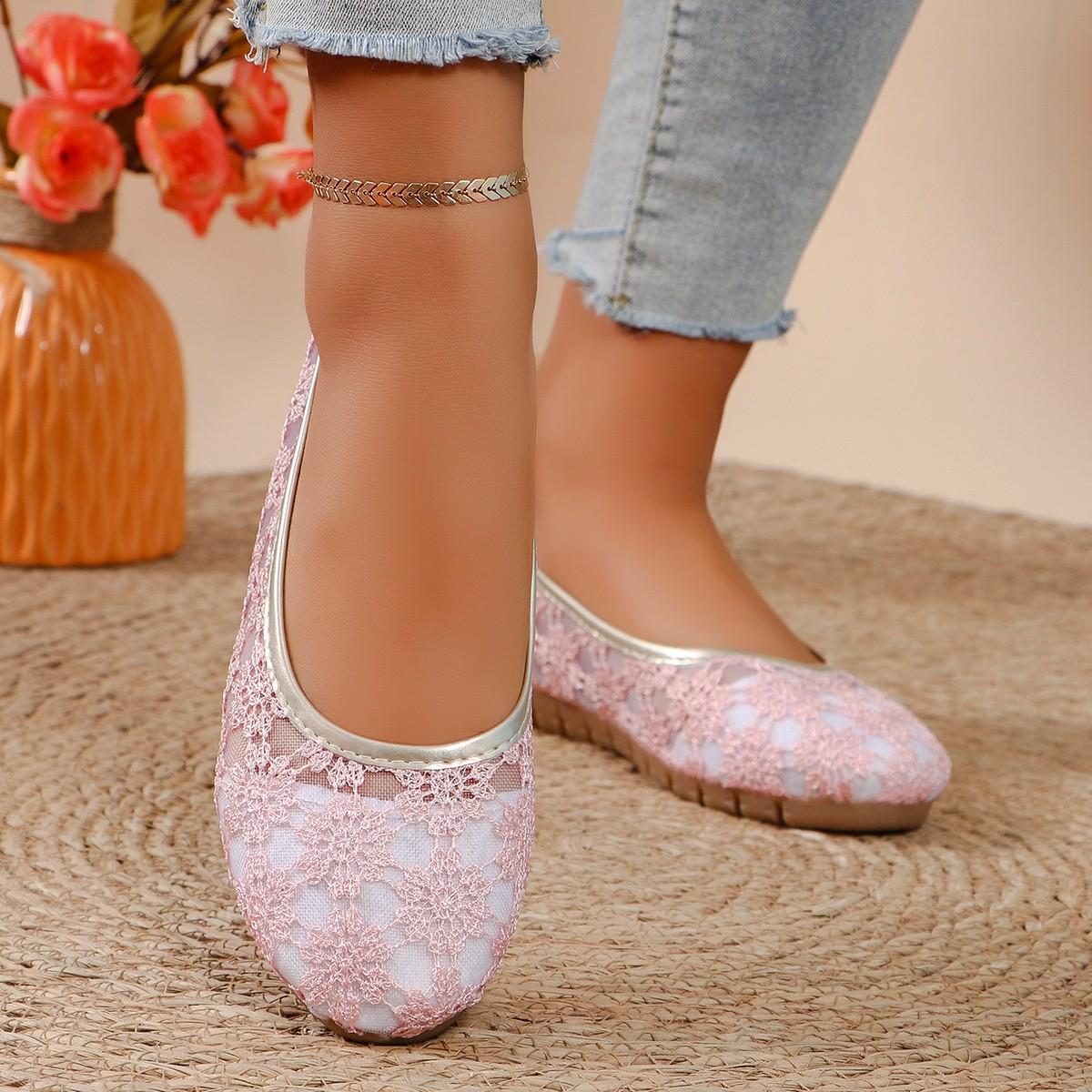 

Роскошные европейские и американские туфли на плоской подошве, лето 2024 г., новые простые и удобные универсальные пляжные сетчатые женские туфли Zapatos Mujer 43 розовый