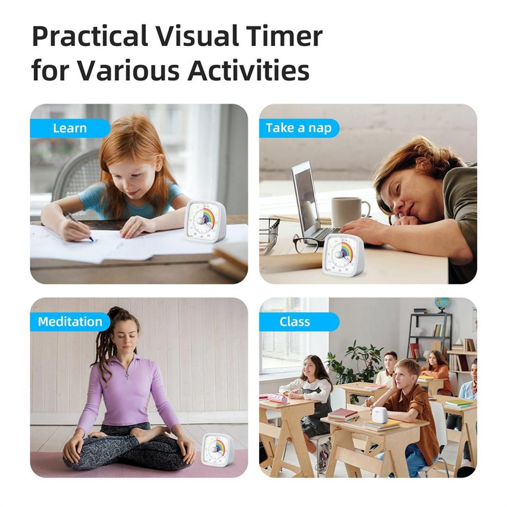 60-minuters visuell timer med nattlampa, bärbar praktisk nedräkningstimer, Pomodoro-timer med regnbågsmönster