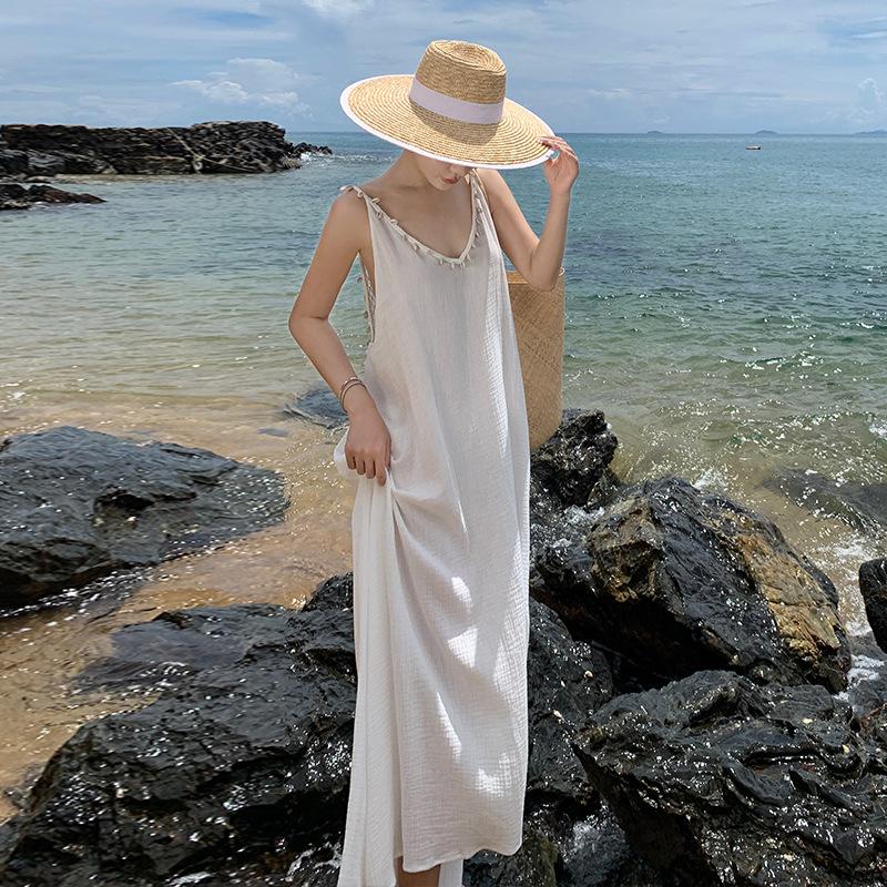 Loose and Thin, High-end Shell Hollow Decorative Design, White Holiday Dress, Beach Dress