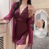 Women’s Sexy Lace Sleepwear Ice Silk Nightdress Backless Deep V Padded Sleep Dress