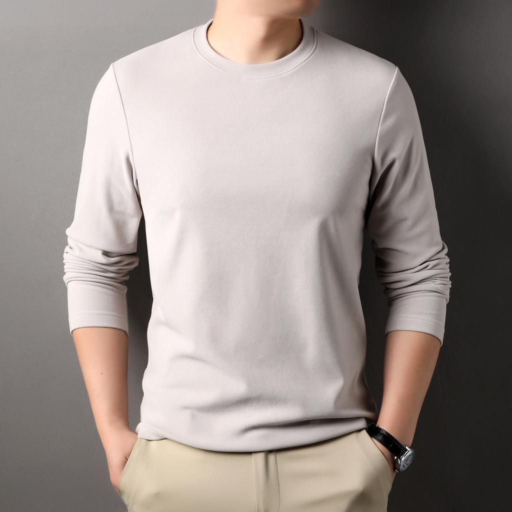 Double-Sided German Velvet Crew Neck Men'S Bottoming Shirt Autumn And Winter Blue Solid Color Warm Long-Sleeved Sweater Men