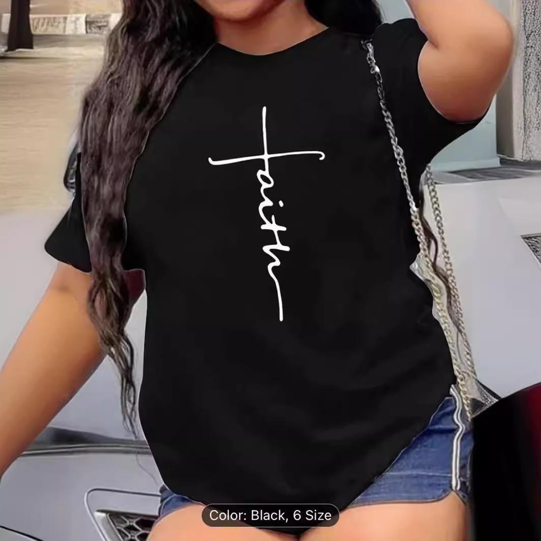 

European and American summer fashion women s letter print women s clothing classic fashion short-sleeved crew neck top 5XL чорний