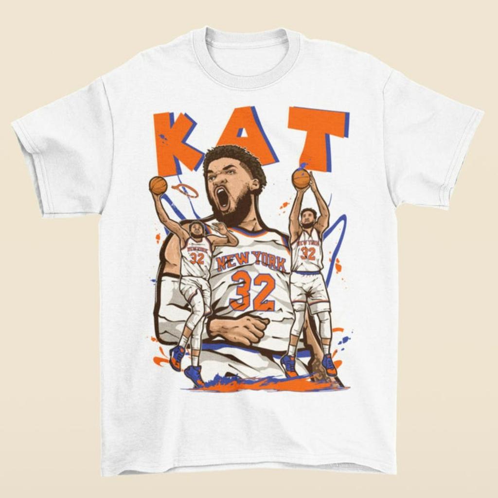 Karl Anthony Towns KAT Stile Cartone Animato New York Pallacanestro Maglietta Grafica Fan Tee Casual Manica Corta Top