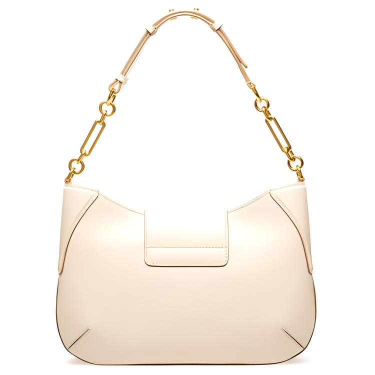 Bally Chain Underarm Bag Leather Shoulder Bag Women Bags Beige 6239075-WHITE