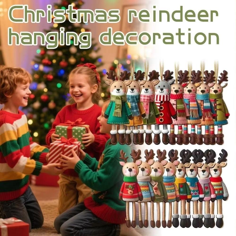 16Pcs Cartoon Reindeer Christmas Deer Rustic Christmas Reindeer Ornament Home Decor