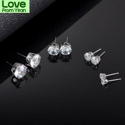 Classic Fashion Woman Round 6 Claw Zircon Stud Earring Ladies Girl Stud Earrings Marry Engagement Party Jewelry Size 3mm 5mm 8mm