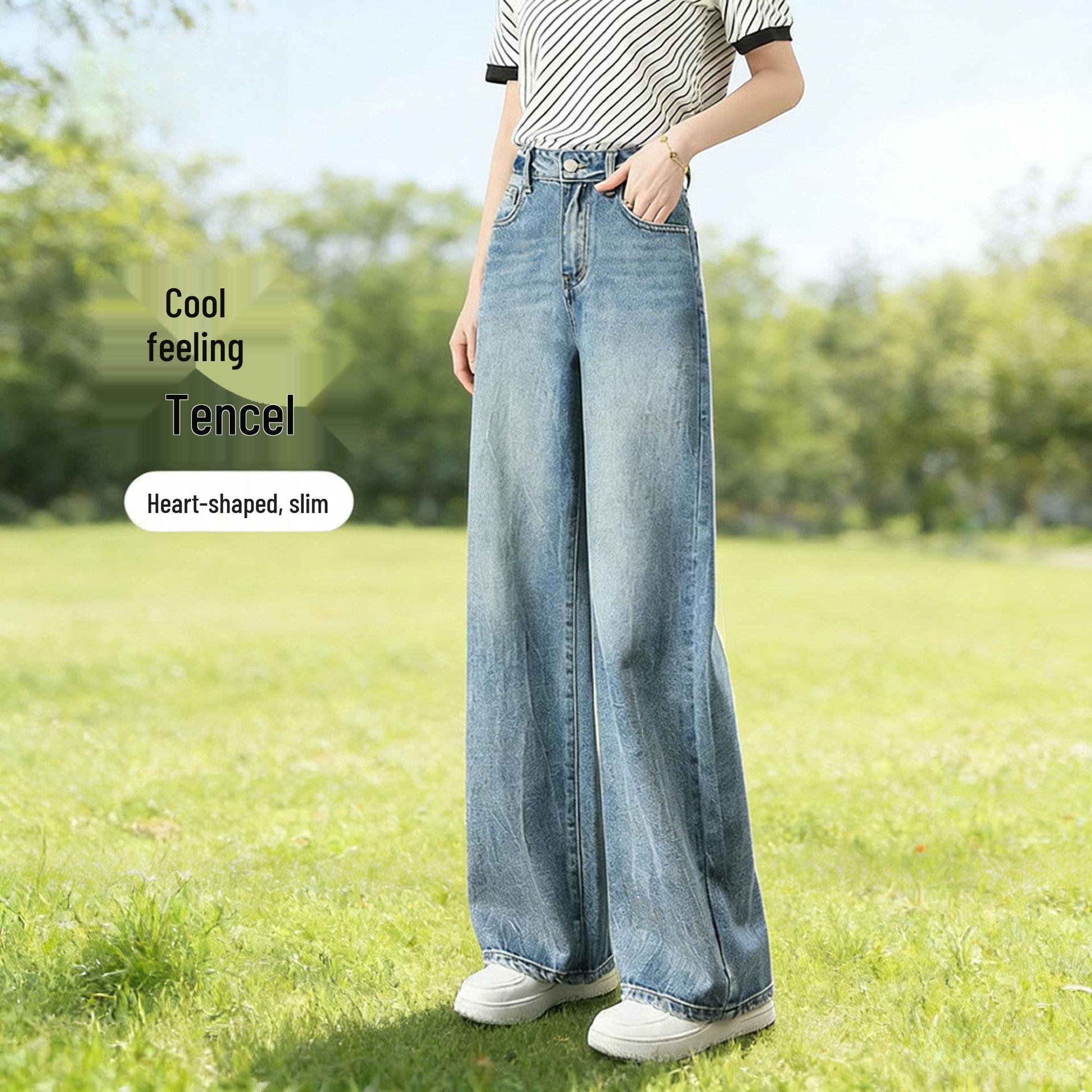 

Women s Tencel High-Waist Light Jeans - Summer 2026, Straight Loose Wide-Leg for Pear Shapes 28 (for 111-120 lbs)