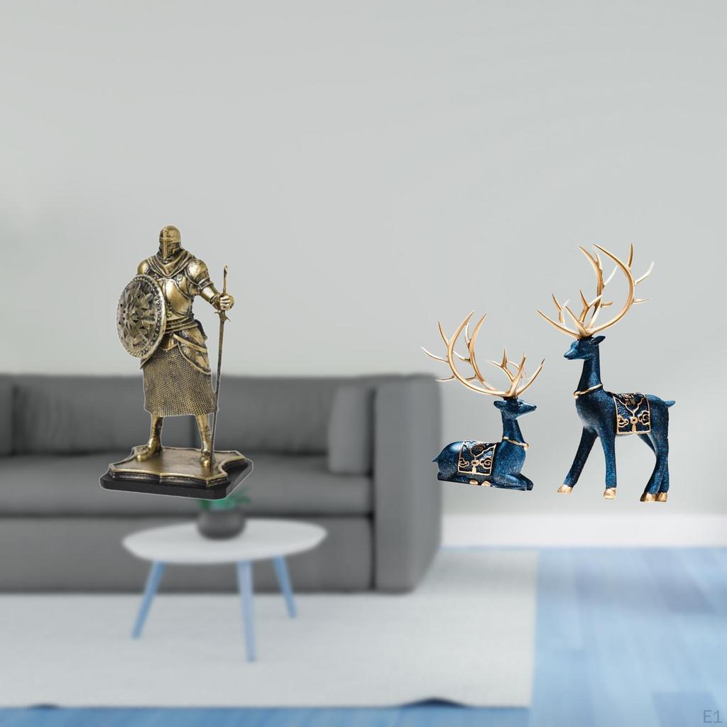 European Knight And Reindeer Sculpture Desktop Ornament Creative Decorative Figurine for Entryway