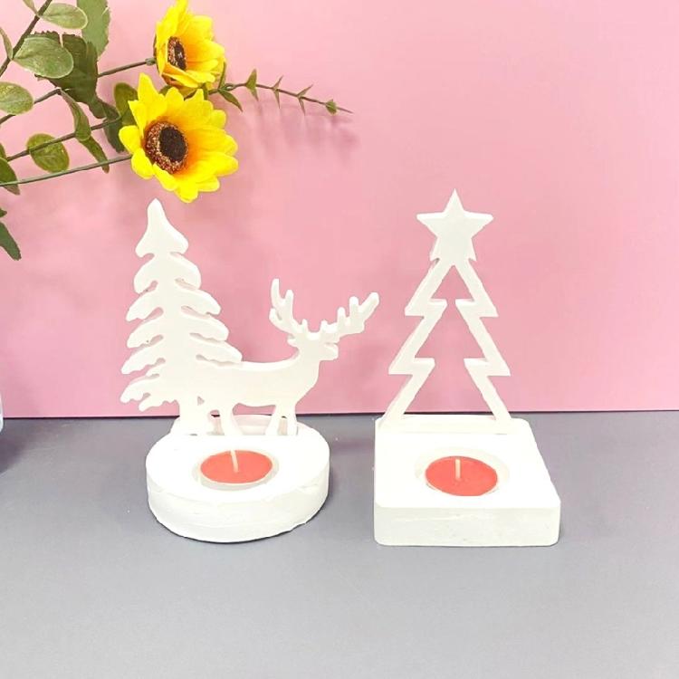 Holiday Themed Silicone Molds for Christmas Candlestick Holders 2 Packs Easy to Demold for Party Decoration Accessory