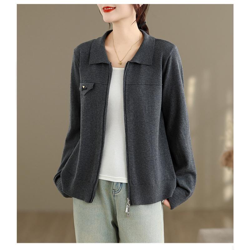 Dimanaf 2025 Autumn Winter Sweater Coat Women Casual Solid Basic Cotton Knitted Cardigan Zipper Jackets