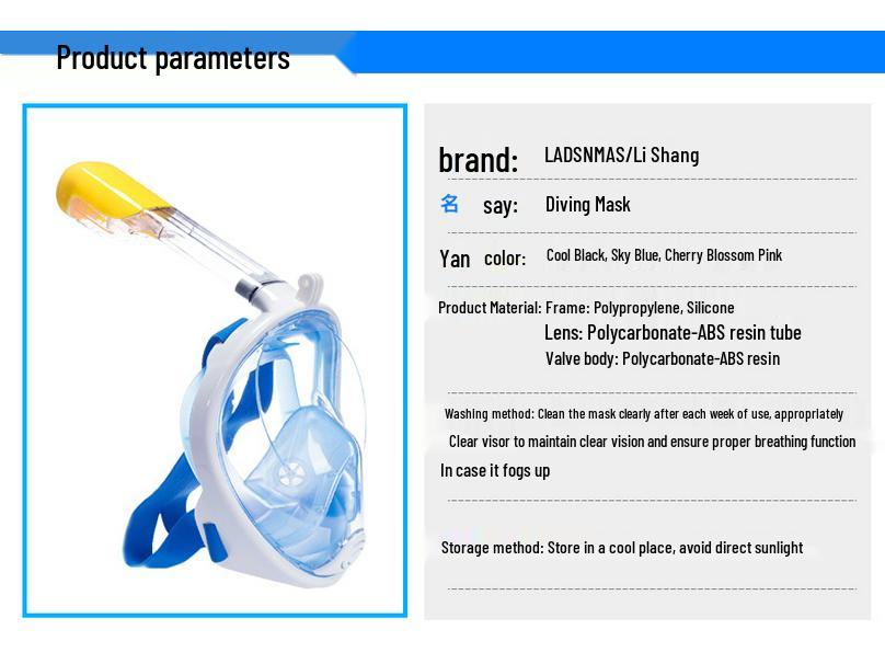 Sada pro šnorchlování pro dospělé: Silikonová potápěčská maska a brýle s plně suchým šnorchlem.