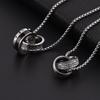 Stainless Steel Double Ring Pendant Necklace Men Hip Hop Style Long Chain With Crystal Charm Geometric Design