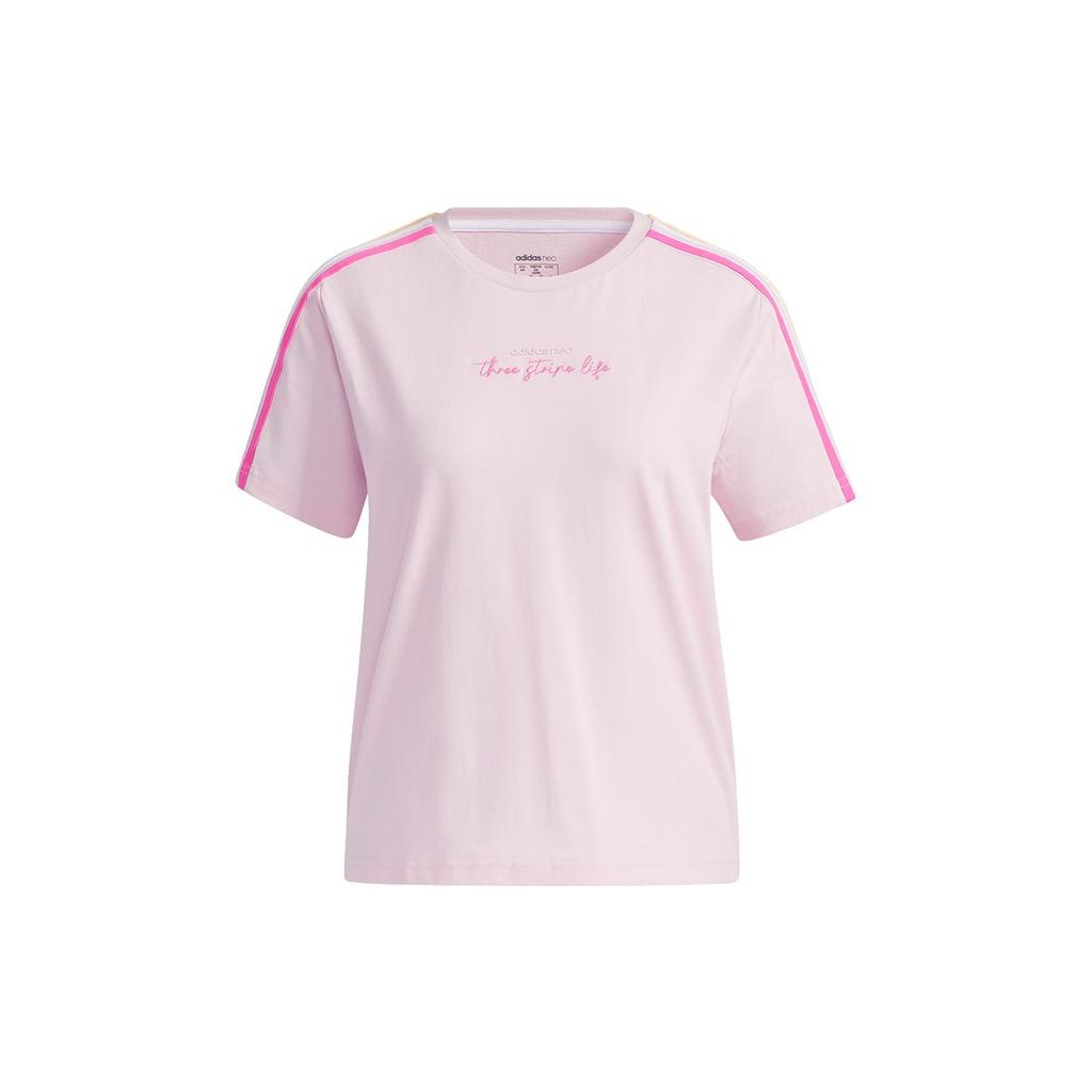 Adidas Neo Striped Sports Loose Round Neck T-Shirt Women Tops Pink GP5530