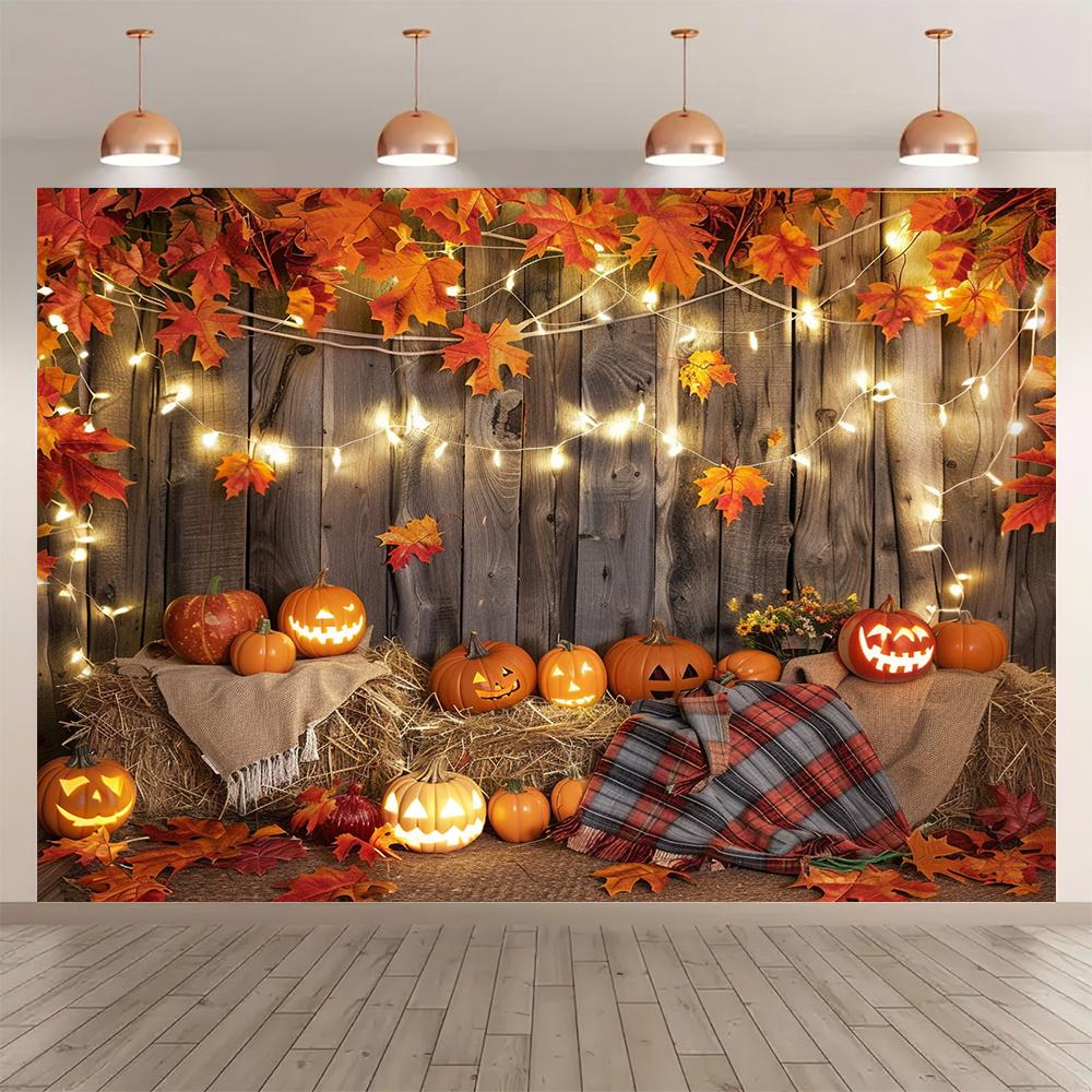 1 piece of autumn maple leaf hay pumpkin farm Thanksgiving background cloth - country style autumn decoration