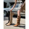 European and American Pointed-toed Pleated Piled Boots Women's Thin High-heeled Boots Temperament Thin High Boots Women