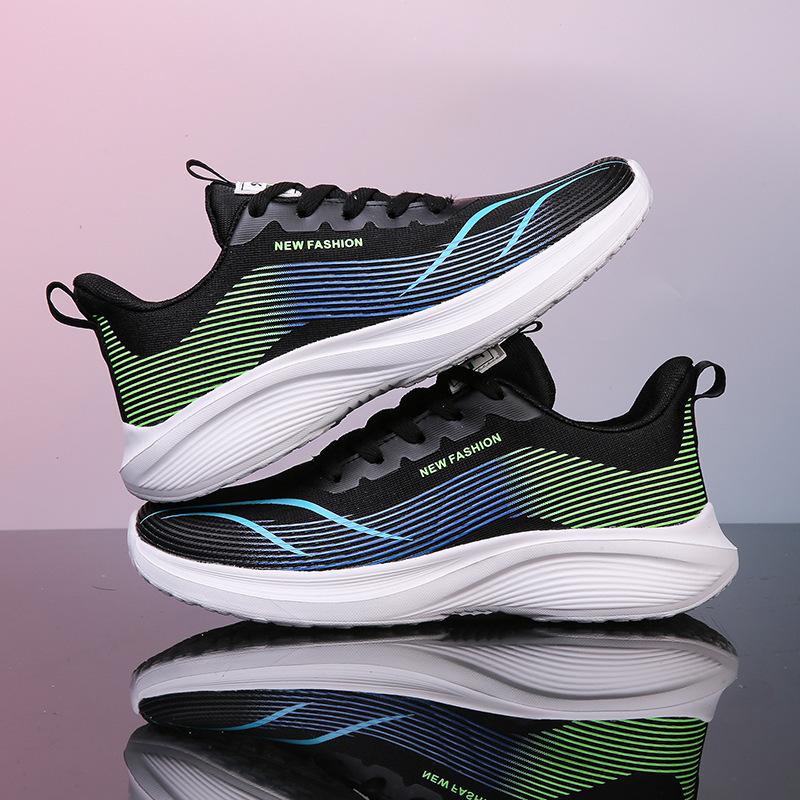 New Men's Shoes Thick Sole Trendy Mesh Breathable Shoes Men's Lace-up Student Running Shoes Men