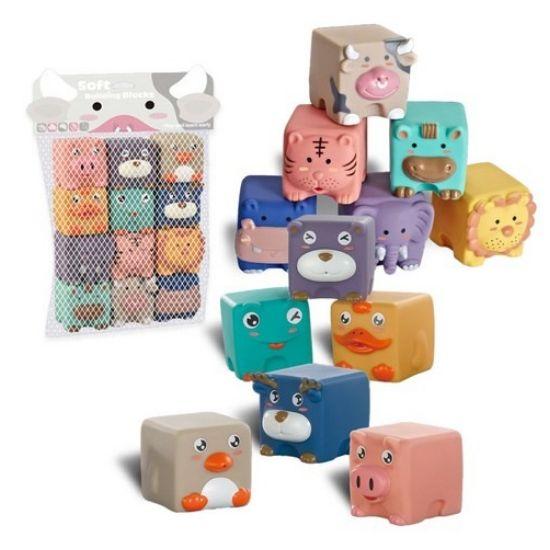 Premium Silicone Animal Stacking Blocks - Montessori Sensory Toy, BPA-Free Soft Teether Blocks, Early Learning Educational Toy