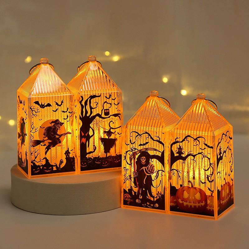 Halloween Pumpkin Lamp Decorations Kids Party Favors Plastic Ornaments Witch Skeleton Scarecrow Props